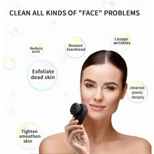 1 件装二合一硅胶面部刷，男女深层毛孔清洁去角质，双面洁面刷，带柔软竹炭超细纤维，女士专用，黑色