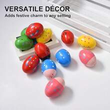 6/12 Pcs Random Color Wooden Easter Eggs ForEaster Basket Stuffers, Wooden Percussion Musical Egg Shakers Maracas ,Musical Percussion Instruments For Valentines Easter
