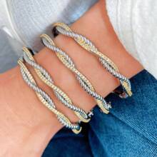 European Style 18K Gold Plated Copper CZ Inlaid Wave Cross Bangle Bracelet, Casual & Commuting, Light Luxury
