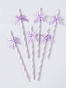 8/16 unidades Pajitas de papel a rayas de color morado claro con lazo de cinta para beber y manualidades, papel de fiesta, pajitas, suministros de vajilla, fiesta de cumpleaños de sirena, boda, aniversario, fiesta de baby shower, fiesta de gender reveal, decoraciones y suministros para fiestas, pajitas de papel desechables para fiestas, artículos para fiestas