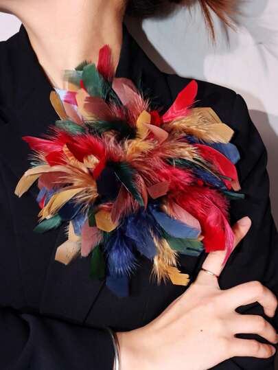 1 件彩色夸张优雅面料羽毛胸针，晚会礼服配饰别针，衣服包饰学校办公室配饰衬衫夹克珠宝圣诞节万圣节衣服别针有趣可爱的教师礼物