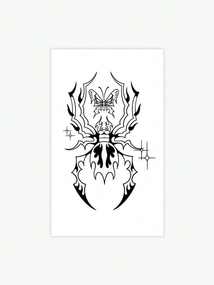 1 件黑蜘蛛蝴蝶图案临时纹身贴纸，高品质逼真纹身设计，防水防汗可重复使用纹身贴纸，时尚个性化 - 黑色 - 查看 5