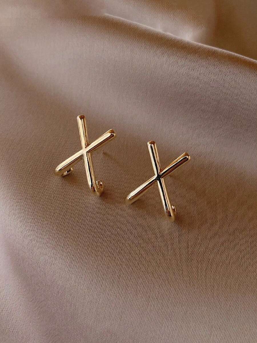 2pcs S925 Sterling Silver Original X-Shaped Elegant Personalized Stud Earrings, Suitable For Women Daily, Festival Party, Jewelry Gift