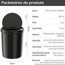 Lixeira Inteligente Automática Modo Sensor Infravermelho - Preto - Visão 5