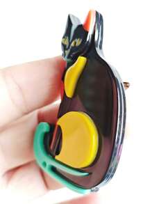 1 件手工极简主义亚克力胸针，复古风格时尚配饰，优雅女士礼服别针，蓝黑猫，适合围巾和服装 - 多色花紋隨機 - 查看 4