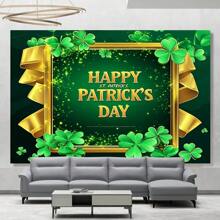 1 片节日背景 - 聚酯纤维，易于悬挂的窗帘，带有绿色三叶草和金色丝带，非常适合节日摄影和庆祝装饰 - 彩色 - 查看 5