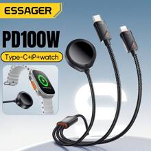 ESSAGER 3 In 1 Watch Wireless Charging Data Cable Type C To Type C Ios For Mobile Phone Watch Fast Charging Cord Suitable For Office, Dorm, And Home Wireless Charger