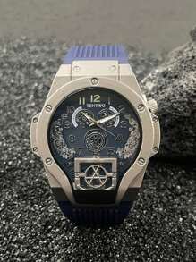 1 件独特时尚男士不对称形状腕表，时尚休闲运动学生手表，时尚、休闲、商务、混合刻度、圆形表盘，适合日常佩戴、装饰、送给朋友或父亲的节日礼物 - 彩色 - 查看 10