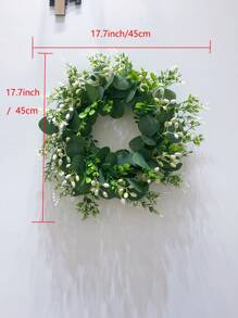 1pc Artificial Flower Wreath, Spring Green Floral Garland With Leaves, Home Decoration Wreath For Wall, Door, Gate - Fake Plant Wreath - Green - View 3