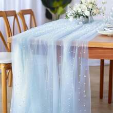 4 Pieces Pearl Table Runner Tulle Fabric Lace Tablecloth For Bridal Shower Birthday Party Wedding Arch Veil Thanksgiving Halloween Christmas Dessert Table Decorations