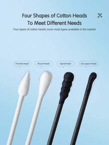 Cofoe 300支装四合一四头清洁棉签（螺旋头/耳勺头/尖头/圆头）一次性化妆棉棒，耳鼻清洁棉签，化妆品，便宜，房间装饰，梳妆台，旅行，卧室，化妆配件，便宜，圣诞礼物，化妆品，化妆工具，便宜货，礼物，女士礼物，圣诞礼物 - 黑與白 - 查看 6