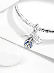 1颗925纯银玛丽十字架吊坠珠，适合女士手链、手镯DIY饰品制作及日常搭配，适合女孩佩戴