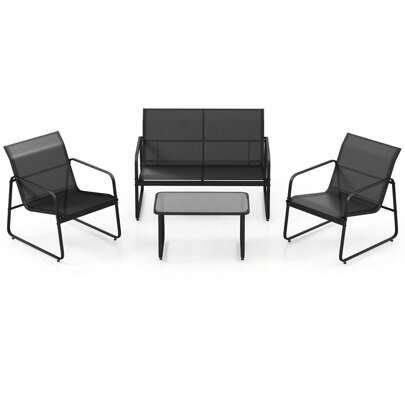  ERGOMASTER 4 Pieces Patio Furniture Set Garden Outdoor Conversation Set With Coffee Table