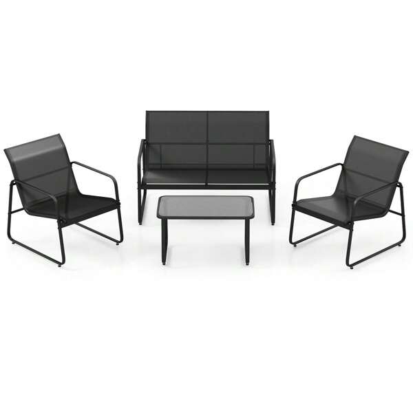 ERGOMASTER 4 Pieces Patio Furniture Set Garden Outdoor Conversation Set With Coffee Table