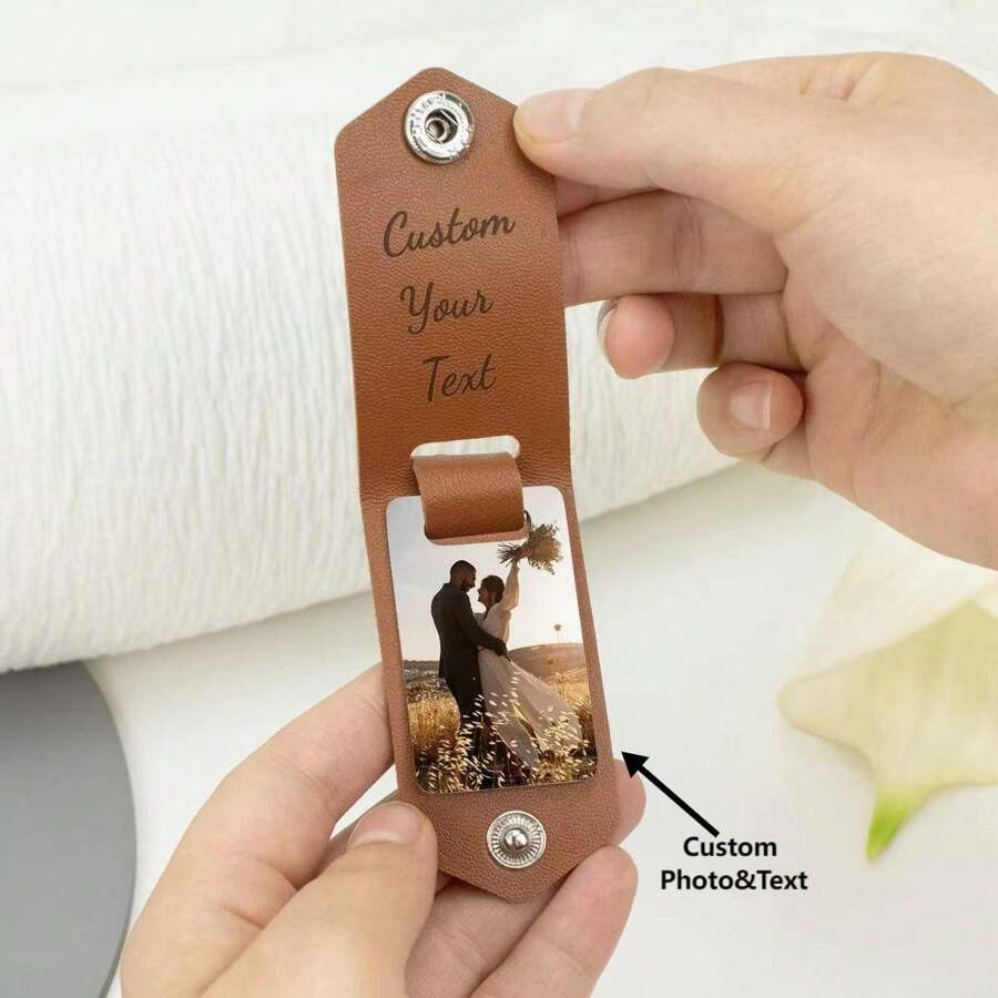 Custom Keychain Personalized Men Leather Keychain With Photo, Metal Tag Photo Keychain, Engraved Key Chain, Gifts For Couples, Valetine's Day Gifts