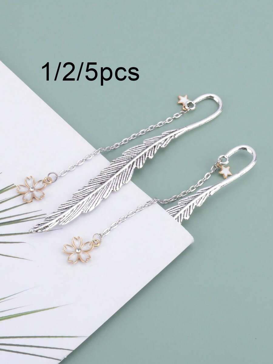 1/2/5pcs Metal Pendant Bookmarks, Suitable As Gifts,School Supplies,Back To School - Silver - View 1