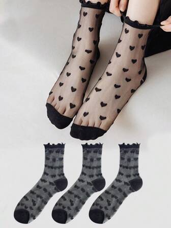 3 双女士薄款水晶网眼中筒袜，夏季