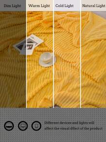 1pc Yellow Striped Plush Fleece Soft & Cozy Blanket, Suitable For Bedroom And Guest Room - Yellow - View 4
