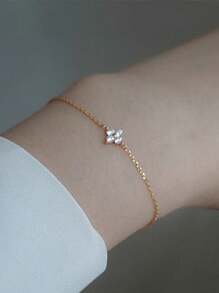 1pc S925 Pure Silver Flower Zirconia Bracelet, Simple Snowflake Zirconia Pendant, Chain Bracelet, Japanese And Korean Simple Jewelry, Women's Jewelry Gift