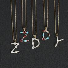 1 sztuka damska moda miedź mikroset kolorowy cyrkonia bambusowy łańcuszek 26 liter wisiorek naszyjnik nadaje się na prezenty - 26 liter - Zobacz 5