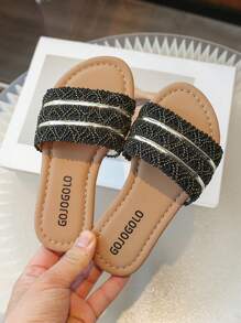 女童夏季新款拖鞋，儿童鞋，女童软底时尚凉鞋，休闲女童公主鞋，防滑 - 黑色 - 查看 3