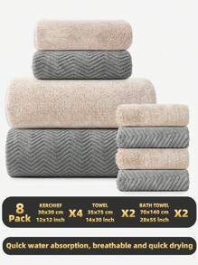 Set de 8 piezas [4 toallas faciales + 2 toallas de mano + 2 toallas de baño], set de toallas texturizadas con borde de felpa coral, suaves y absorbentes, de secado rápido, aptas para baño, baño, hotel, camping, gimnasio, salón y otras ocasiones de verano y vacaciones