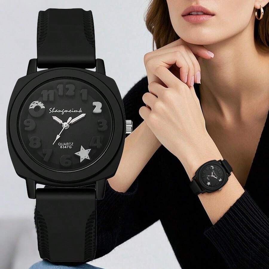 1pc Women Fashion Minimalist Cute Casual Silicone Strap Quartz Wrist Watch