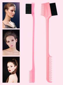 1pc/2pcs Portable Dual-Head Multi-Function Comb, Edge Comb, Edge Control Comb, Double-Sided Hair Styling Comb, Suitable For Hair Salon Professional Hair Tools, Hair Dyeing Comb, Hair Styling Tools, Travel Essential, Back To School Season, Travel Vacation Essential - Pink - View 2