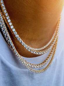 1pc 4MM Shiny Women All-Match Versatile Super Shiny Hip Hop Punk Necklace Chain, Multi-Size Layering Design - Tennis Necklace - View 5