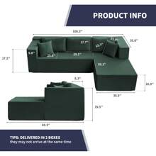 Modern W106inch 2-Piece Free Combination Corduroy Upholstered L-Shaped Modular Sectional Sofa With Right Chaise And Pillows - Green - View 11