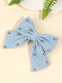 1 件装牛仔发夹蓝色蝴蝶结发夹，钻石装饰蝴蝶结鳄鱼夹发夹适合儿童女孩蓝色蝴蝶结发夹发饰 - 彩色 - 查看 4