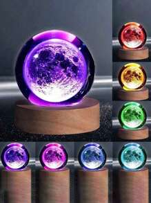 1pc 3D Crystal Ball Night Light 7 Color Light, Clear Crystal Ball With Wood Base, Night Light With Moon & Galaxy & Planet & Saturn Pattern,Solar System Space Themed Crystals, For Baby Room Night Light,Creativity Luxury Ornaments,Send Birthday Gifts To Boys And Girls Graduation