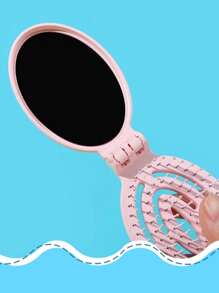 A-Z Daisy Flower Pattern Pink Portable Hollow Comb With Makeup Mirror, All-In-One Foldable Mirror Comb - Portable Tabletop Modern Makeup Tool, Travel Essential, Folding Comb With Makeup Mirror, Convenient To Carry,Giveaways,Travel,Cheap Stuff,Travel Essential - Pink - View 9