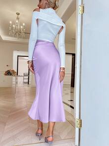 Sollinarry 纯色高街修身长裙，简约时尚休闲日常穿搭，春夏优雅 - 紫色 - 查看 2