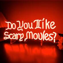 Heliwey Do You Like Scary Movies Neon Sign For Movie Night Party Decor Horror Movies Room Neon Sign Gothic Font Halloween Decoration - 白紅光 - 查看 5