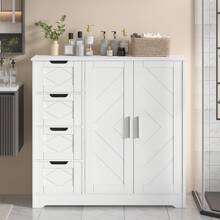 Gabinete de baño VECELO con 4 cajones, gabinete lateral de almacenamiento con 2 estantes ajustables y puertas, 32.1" L x 11.7" A x 32.1" H, fácil montaje - Blanco - Blanco - Ver 8