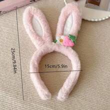 1pc Cute Strawberry Flower Rabbit Ear Headband, Plush Animal Style Decorative Hair Accessories, Party Hair Accessories, Suitable For Women Easter Celebration And Theme Events, Ideal Easter Gift And Daily Wear