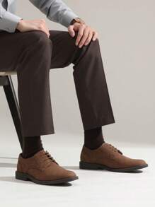 SHOESMALL Men's Casual Black Dress Shoes Suede Plain Toe Business Oxford Shoes Dark Brown Dress Shoes For Men - 棕色 - 查看 6