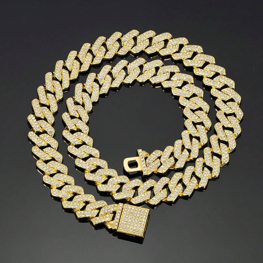 Mens Cuban Link Chain Miami Cuban Necklace Chain Diamond Cut Chains For Men Women 14mm Iced Out Hip Hop Jewelry - Vàng - Xem 1