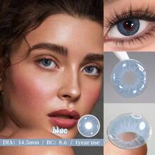 2 Pieces Gray Brown Color Contact Lenses Eye Makeup Soft Contact Lenses Annual Glasses Cosmetic Soft Lens Halloween Costume Cosplay - Blue - View 3