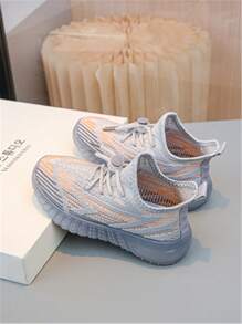 Children's Sports Running Shoes, Breathable Mesh Fabric Upper, Soft Sole Knit Running Shoes For Boys And Girls