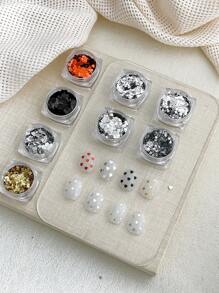 Bộ 8 phụ kiện làm móng lấp lánh trong hộp với hình ngôi sao năm cánh, hình tròn màu vàng và bạc, lấp lánh và dễ đeo. Phù hợp cho tiệm làm móng và người dùng cá nhân, phụ kiện làm móng, đồ trang trí móng, đá quý làm móng. - Nhiều màu - Xem 5