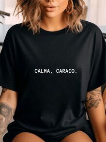Women's Cotton T-Shirt Streetwear Calm Down Caraio - Black - View 1