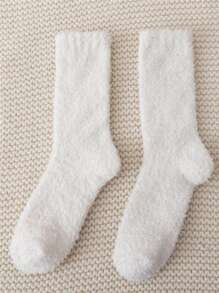 Women Winter Cozy Warmly Soft Fuzzy Solid Color Socks Comfort Fluffy Anklet Crew Socks