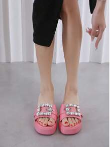 Pantofi plati decorati cu strasuri ocazional de dama, tinute de zi cu zi Sandale elegante Sandale de vara pentru femei - Roz - Vizualizare 1