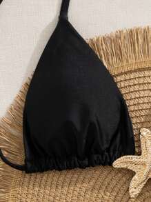 Summer Solid Color Sexy Bikini, Metal Decor 2 Pieces Swimwear, Holiday Swimwear - Black - View 2