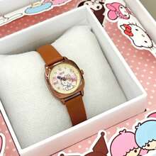 Sanrio Reloj casual de cuarzo de esfera redonda con puntero para mujer, estilo retro romano y diseño lindo de Hello Kitty, Kuromi, Cinnamoroll y Melod de Sanrio, con correa de piel de poliuretano, regalo de Navidad, cumpleaños para mamá, mujeres y niñas