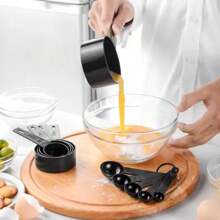 10 件套黑色塑料量杯和量勺套装，可用洗碗机清洗，适用于干性和液体成分的厨房工具 - 黑色 - 查看 2