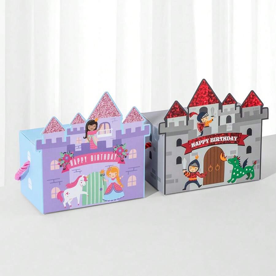12 piezas Cajas de regalo con diseño de castillo, envoltorios de fiesta de príncipe, cajas para aperitivos, decoraciones de fiesta, regalos de cumpleaños - príncipe - Ver 1