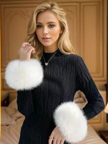 1set Faux Fur Fox Hair Elastic Headband & Wrist Band, Mongolian Style Ladies Hair Accessory Set